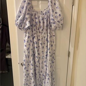 LoveShackFancy NWT White and Blue Floral Dress